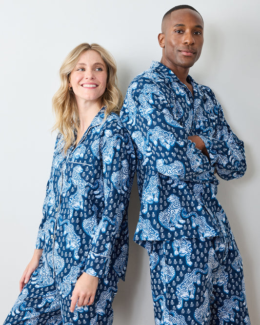 Tiger Queen - Men's Lightweight Flannel Long PJ Set - Indigo