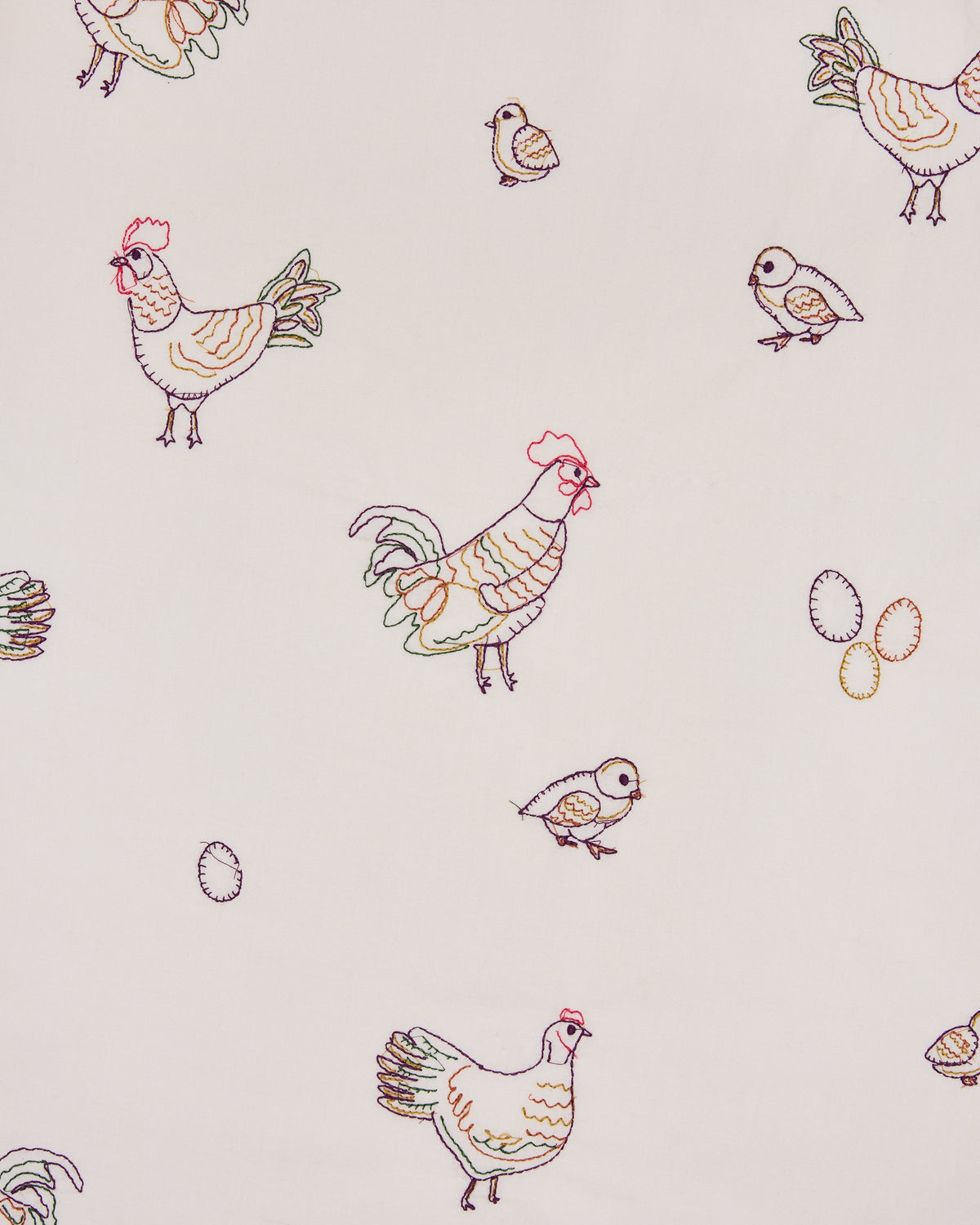 Embroidered Hens - Long PJ Set - Buff