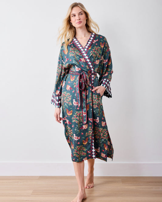 Hen House - Eco Satin Robe - Navy