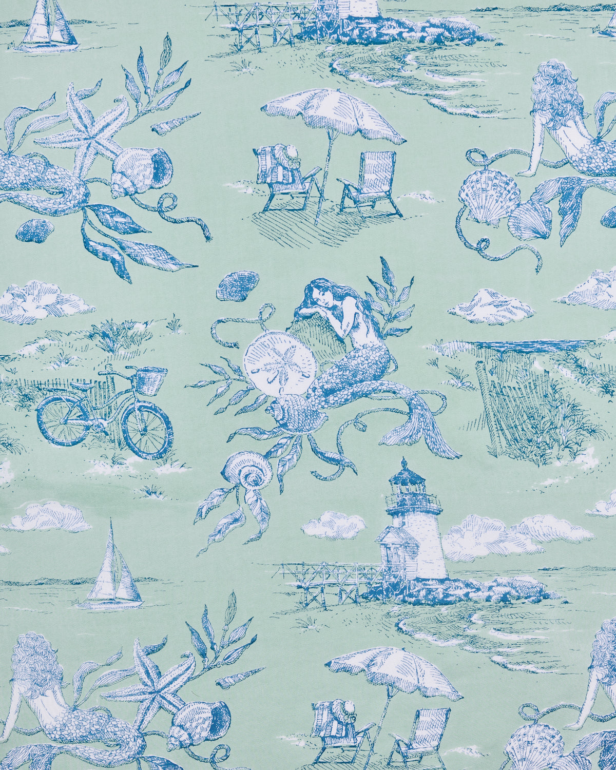 Mermaid Toile - Eco Satin Robe, Pamela & Eyemask Bundle - Seafoam