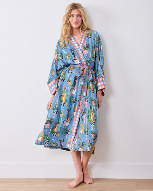 Macrame Mischief - Eco Satin Robe - Slate Blue