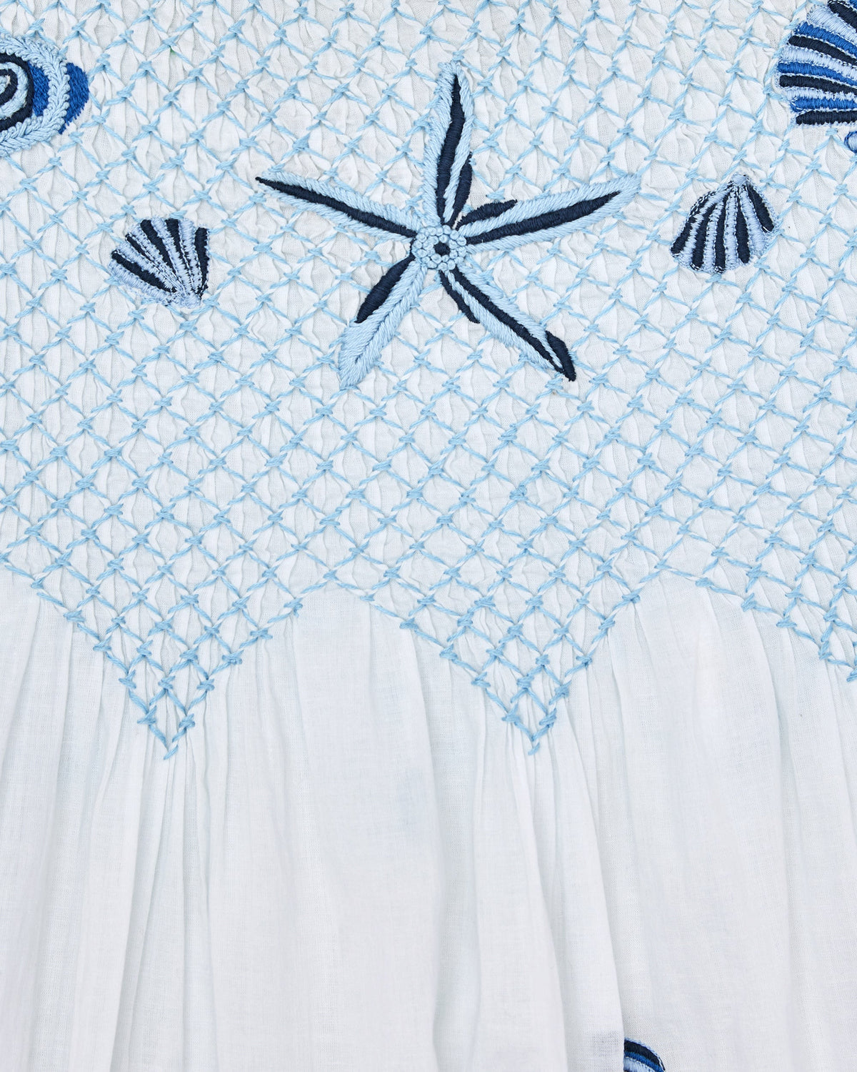 Embroidered Shells - Naya Nightie - Blue Cloud
