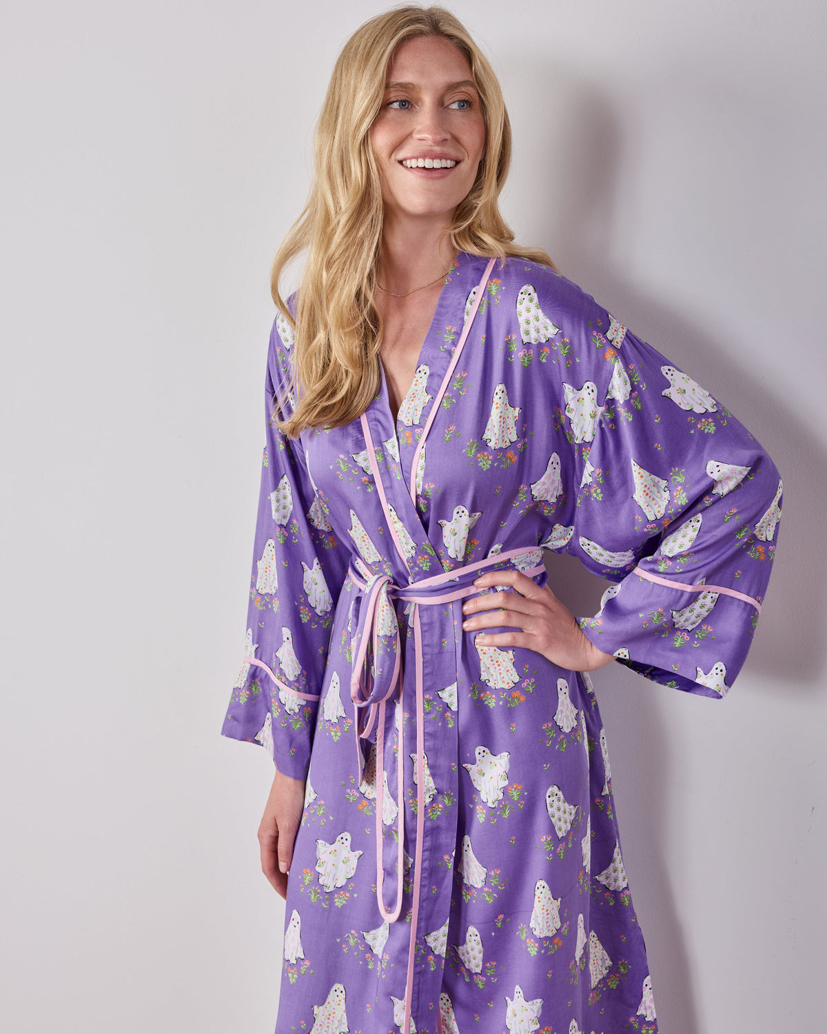 Gardening Ghosts - Eco Satin Robe & Chic to Sleep Nightie Bundle - Eerie Amethyst