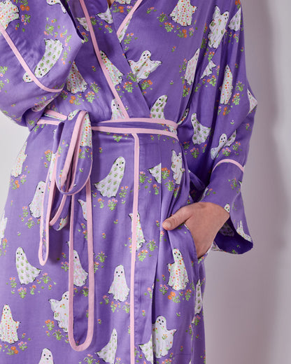 Gardening Ghosts - Eco Satin Robe & Chic to Sleep Nightie Bundle - Eerie Amethyst