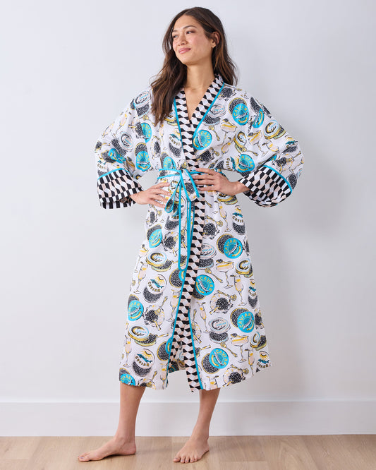 Champagne & Caviar - Eco Satin Robe - Pearl