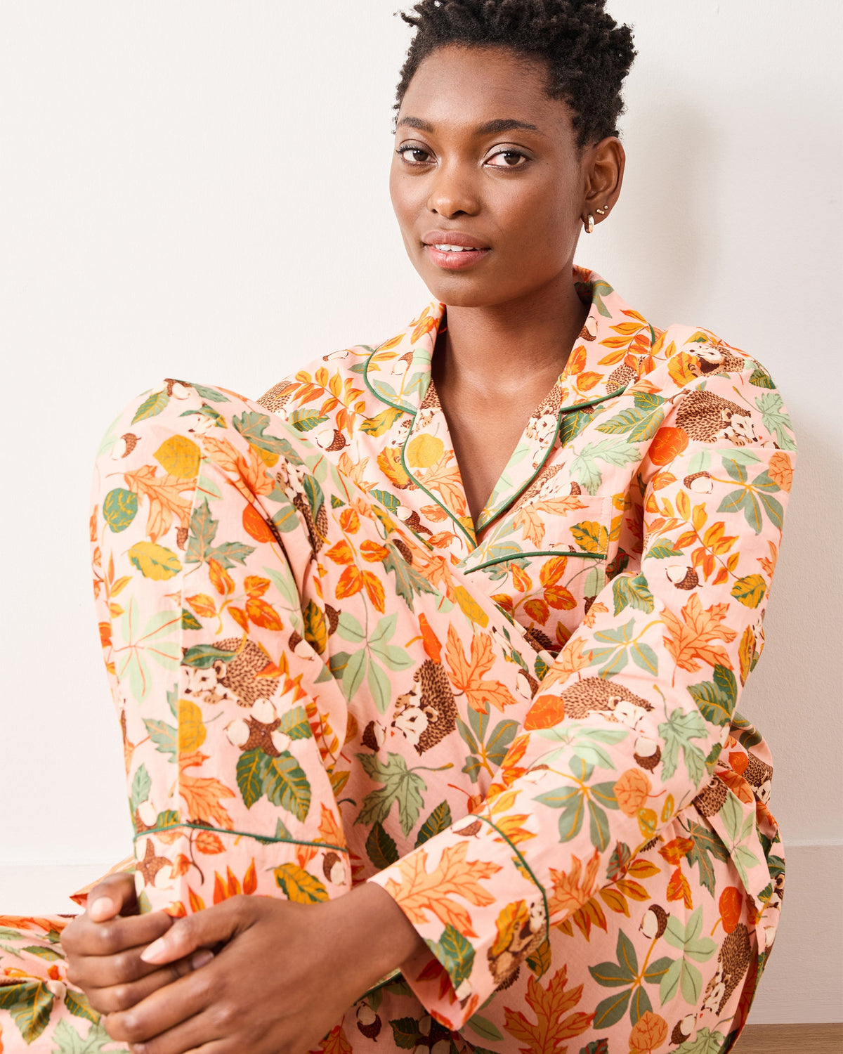 Hedgehog Forest - Tall Long PJ Set - Peach Leaf