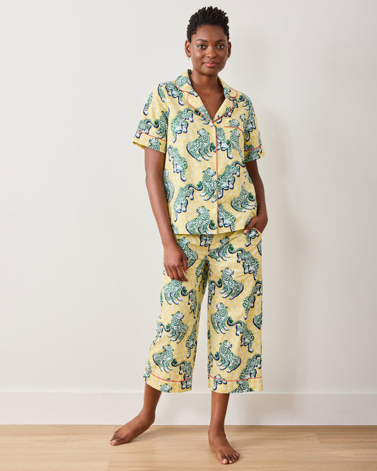 Tiger Queen - Short Sleeve Top & Cropped Pants Set - Citrine