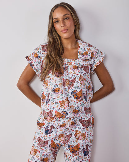 Must Love Chickens - Pintuck Cropped Set - Cloud