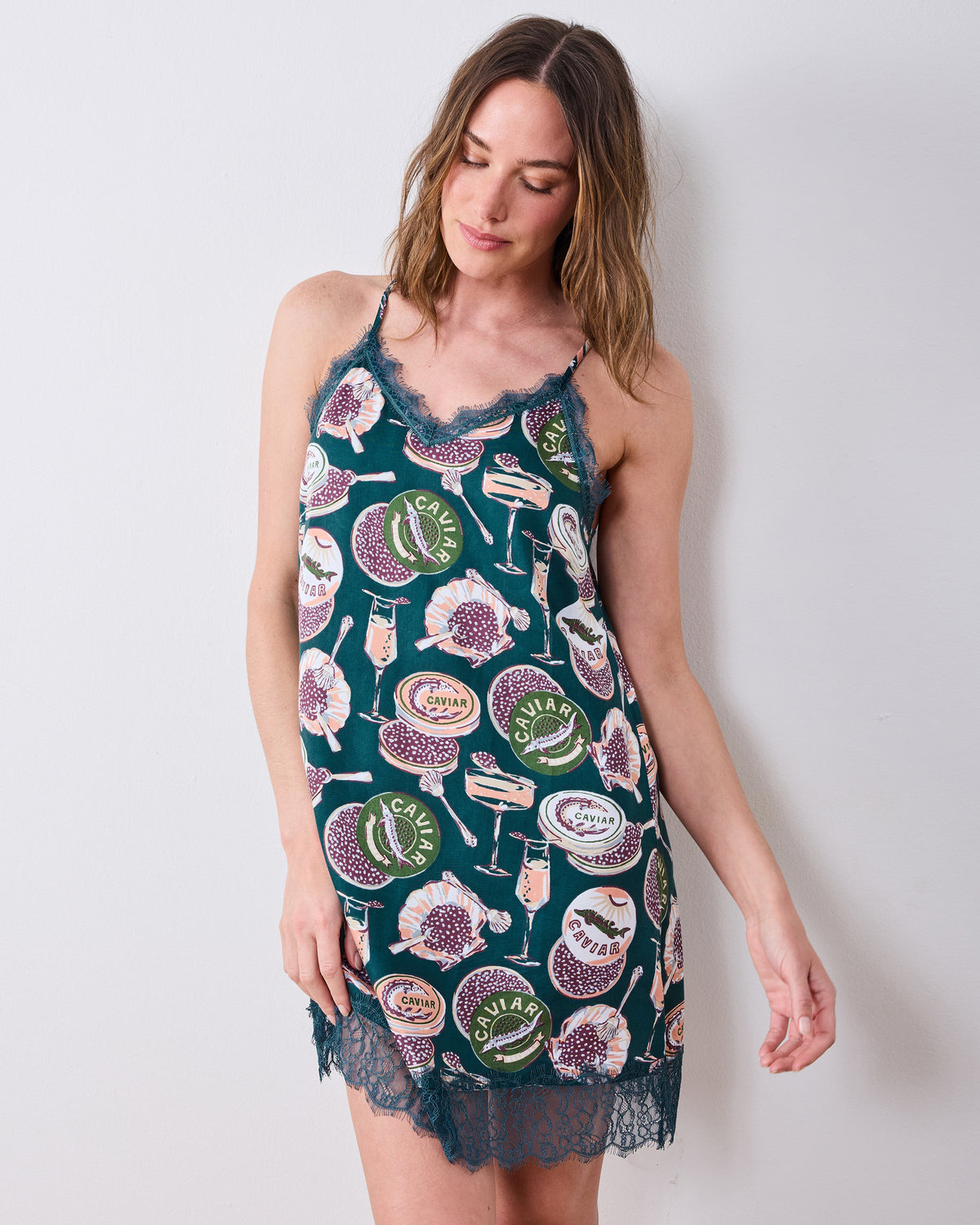 Champagne & Caviar - Eco Satin Robe & Aimee Nightie Bundle - Peacock Feather