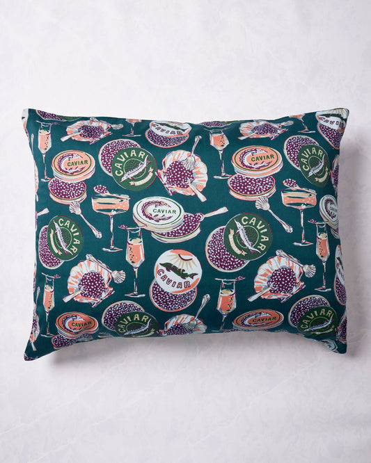 Champagne & Caviar - Eco Satin Pillowcase - Peacock Feather