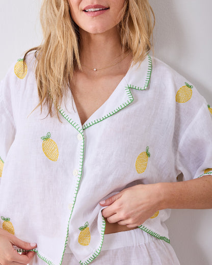 Embroidered Lemon Drop - Linen Sweet Dreams Set - Cloud