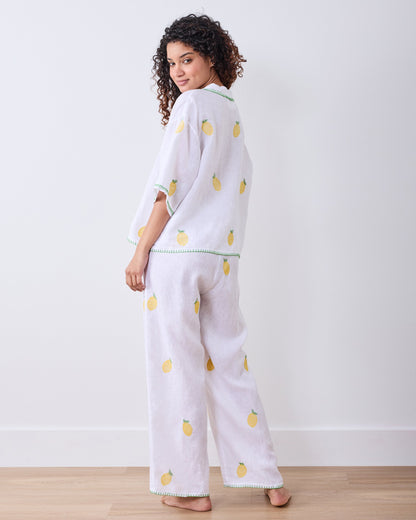 Embroidered Lemon Drop - Linen Wildest Dreams Set - Cloud