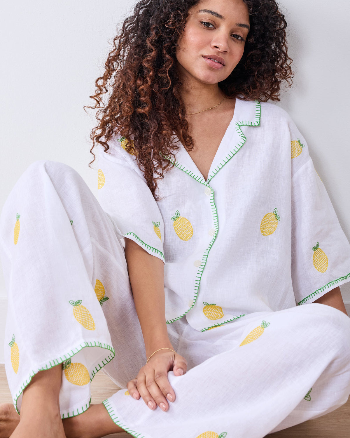 Embroidered Lemon Drop - Linen Wildest Dreams Set - Cloud