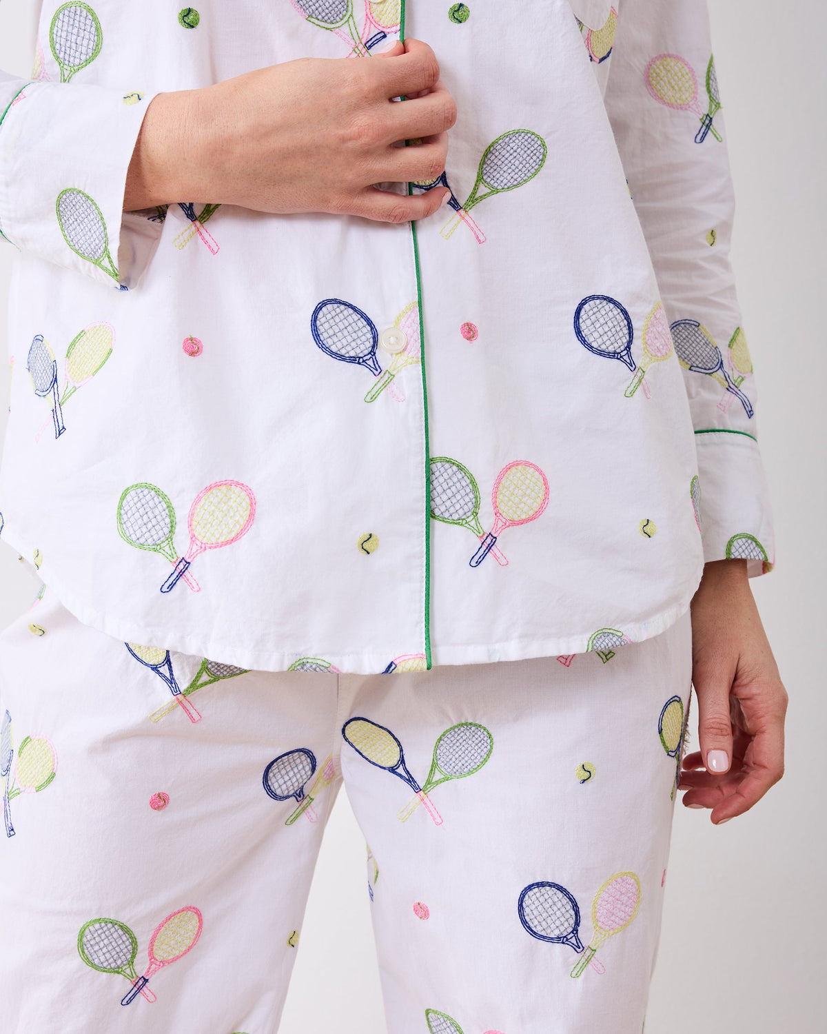 Embroidered Tennis Club - Long PJ Set - Cloud