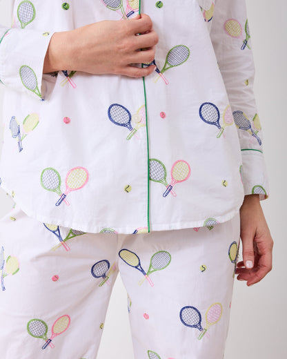 Embroidered Tennis Club - Long PJ Set - Cloud