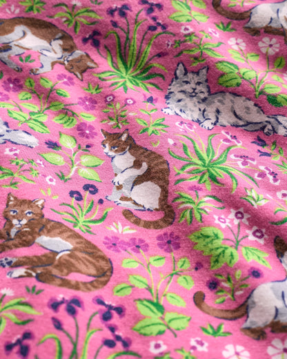 Must Love Cats - Organic Pima Modal Knit Long PJ Set - Pink Camellia