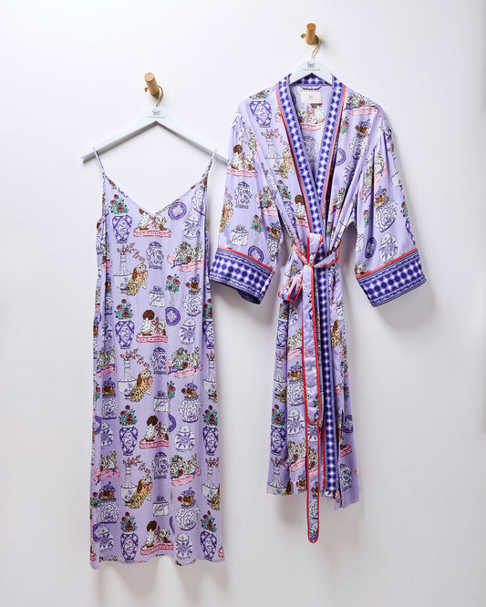 Fancy Dogs - Eco Satin Chic to Sleep Nightie & Robe Bundle - Lavender Glaze