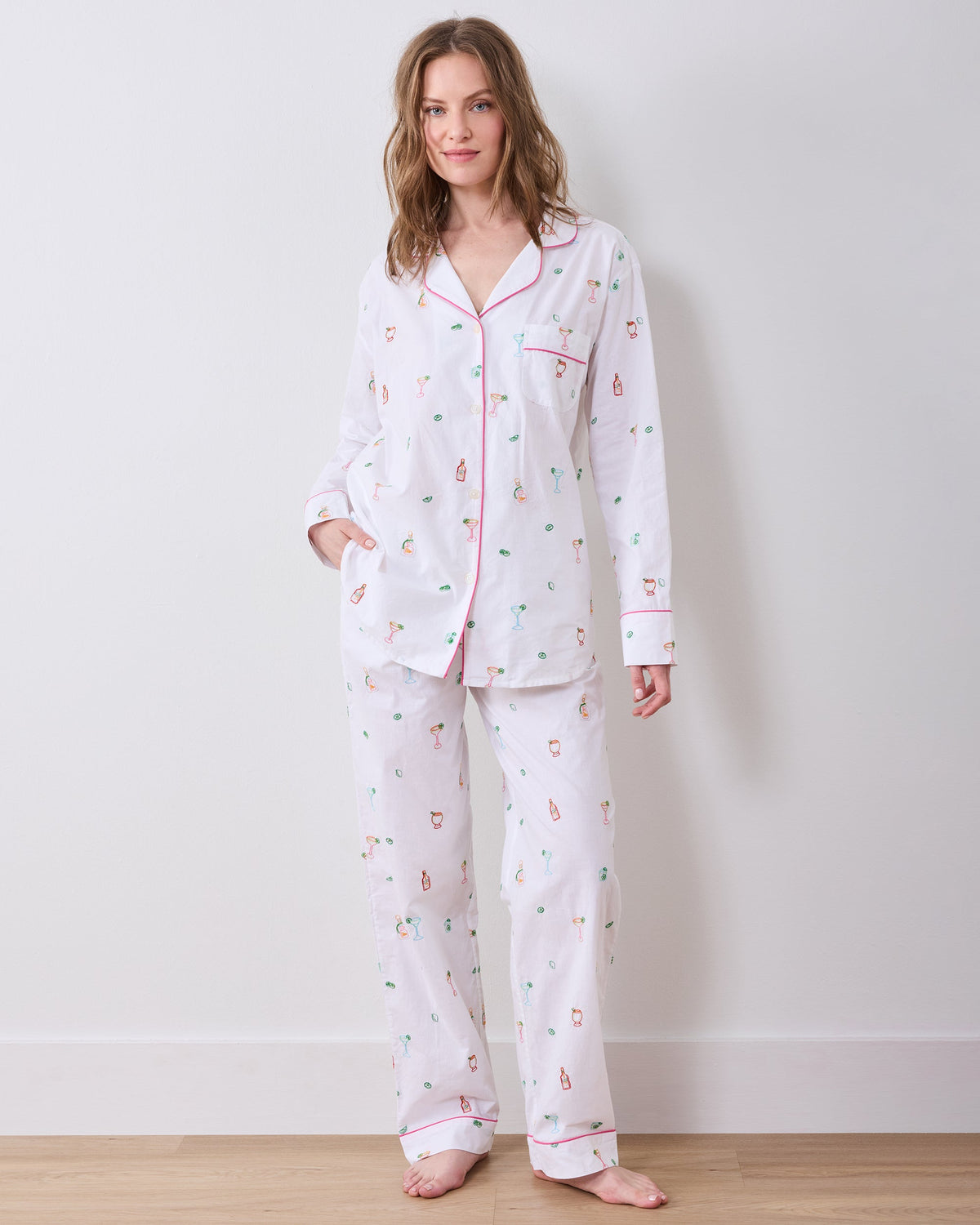 Embroidered Tequila Sunrise - Long PJ Set - Cloud