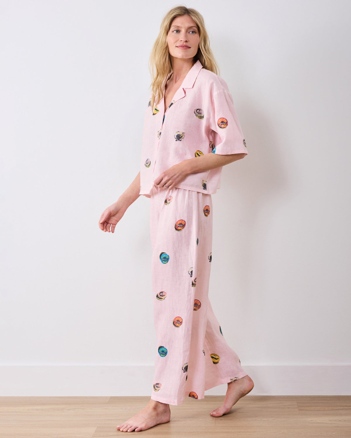Embroidered Coastal Caviar - Linen Wildest Dreams Set - Pink Pearl