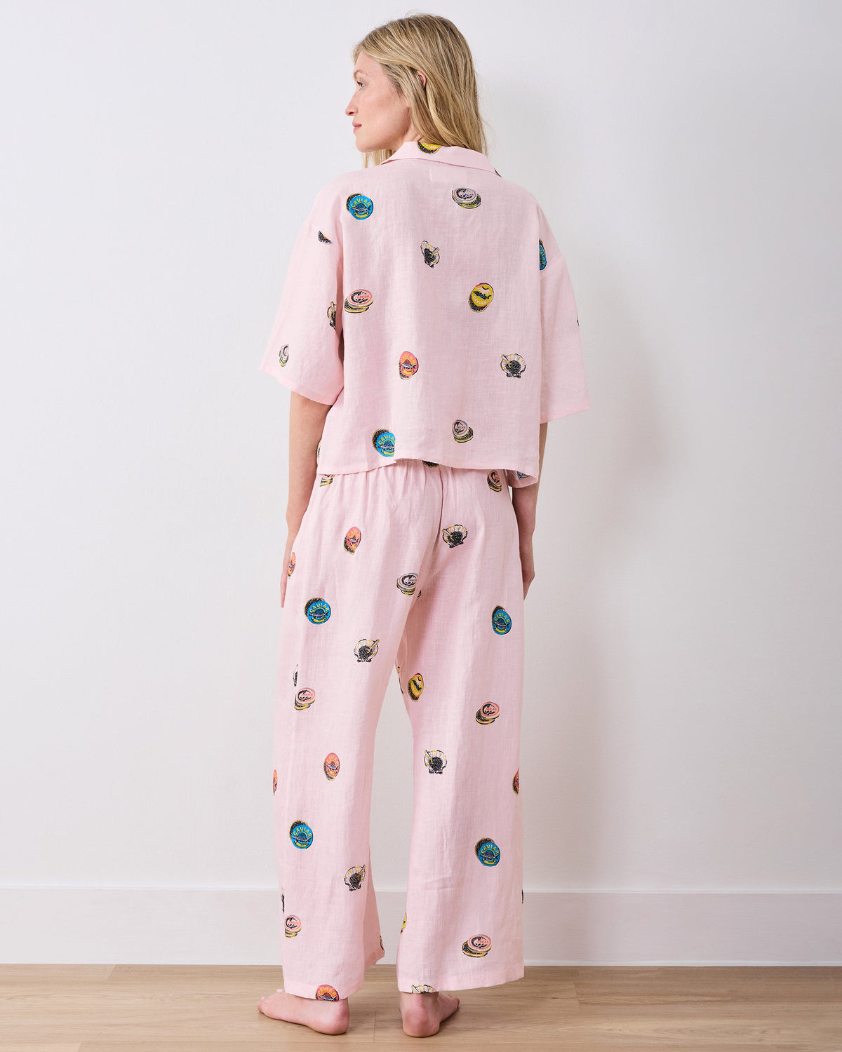 Embroidered Coastal Caviar - Linen Wildest Dreams Set - Pink Pearl