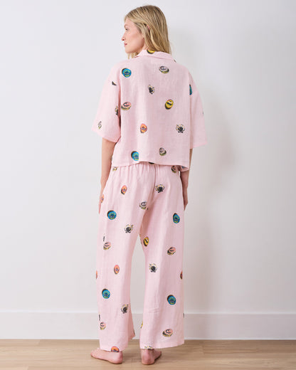 Embroidered Coastal Caviar - Linen Wildest Dreams Set - Pink Pearl
