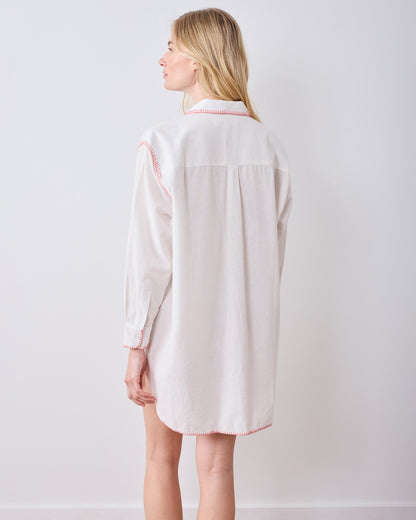 Embroidered Shells - Linen Everyday Button Down - Cloud