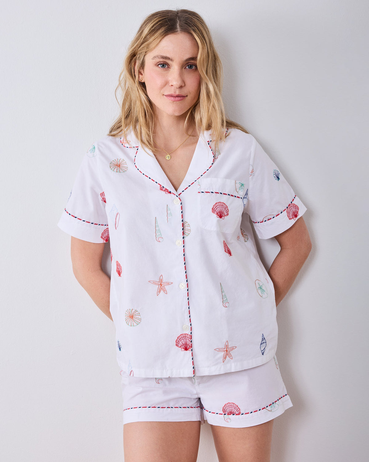 Embroidered Shells - Short PJ Set - Coastal Cloud