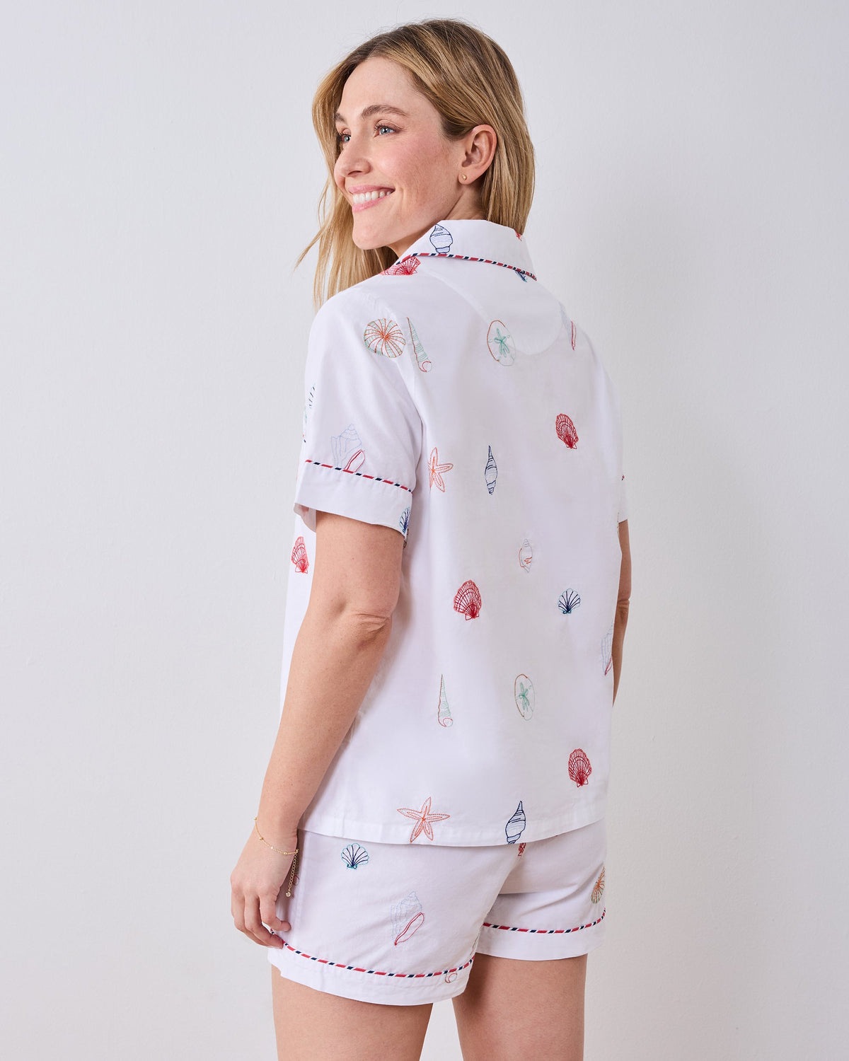 Embroidered Shells - Short PJ Set - Coastal Cloud