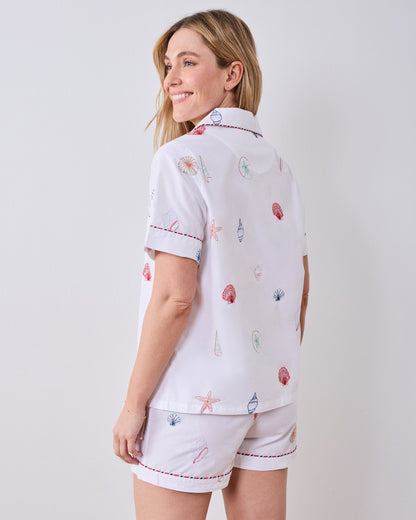 Embroidered Shells - Short PJ Set - Coastal Cloud