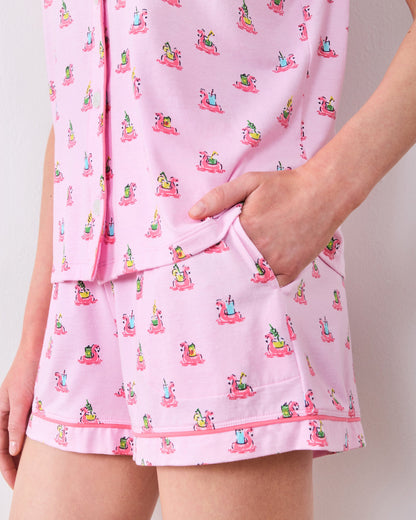 Flamingo Floaties - Organic Pima Modal Knit Short PJ Set - Pink Lemonade