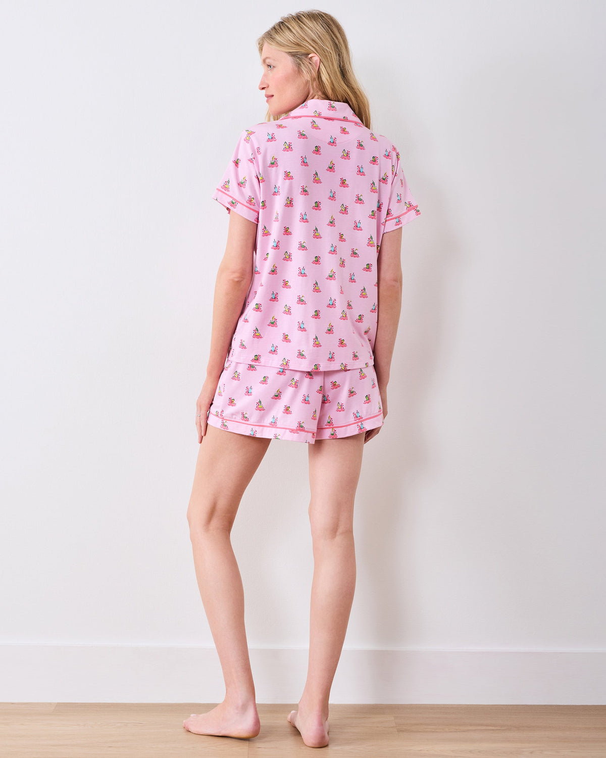 Flamingo Floaties - Organic Pima Modal Knit Short PJ Set - Pink Lemonade