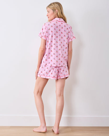 Flamingo Floaties - Organic Pima Modal Knit Short PJ Set - Pink Lemonade