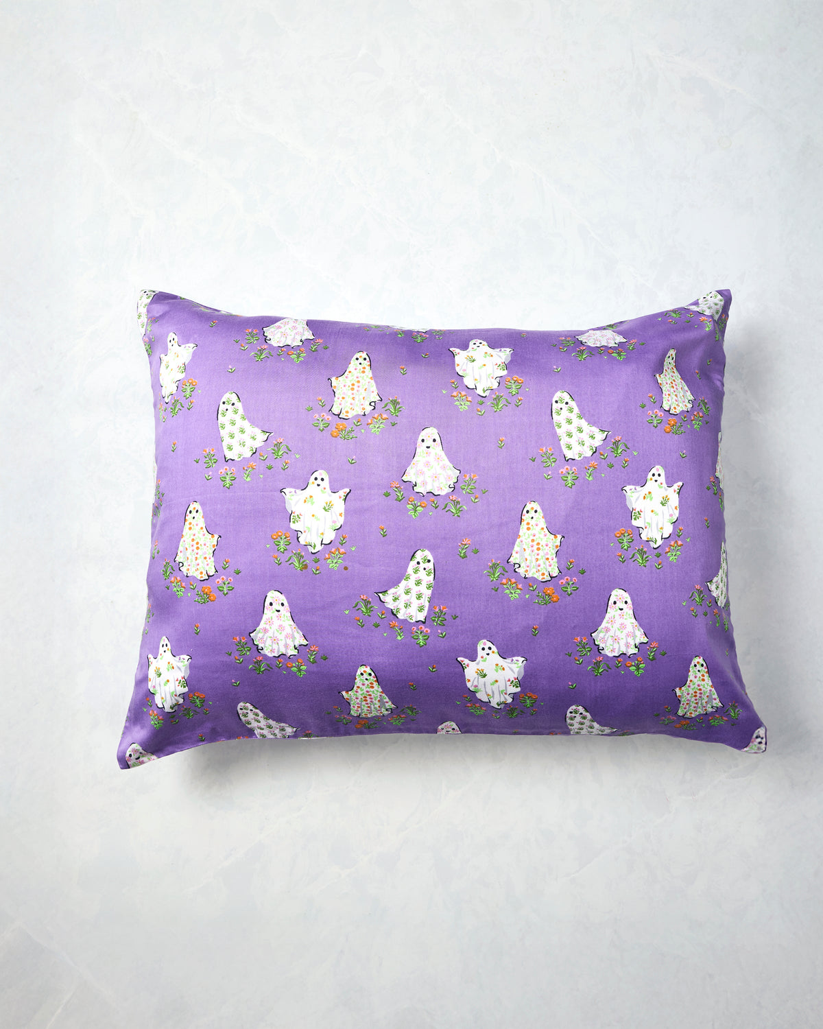 Gardening Ghosts - Eco Satin Pillowcase - Eerie Amethyst