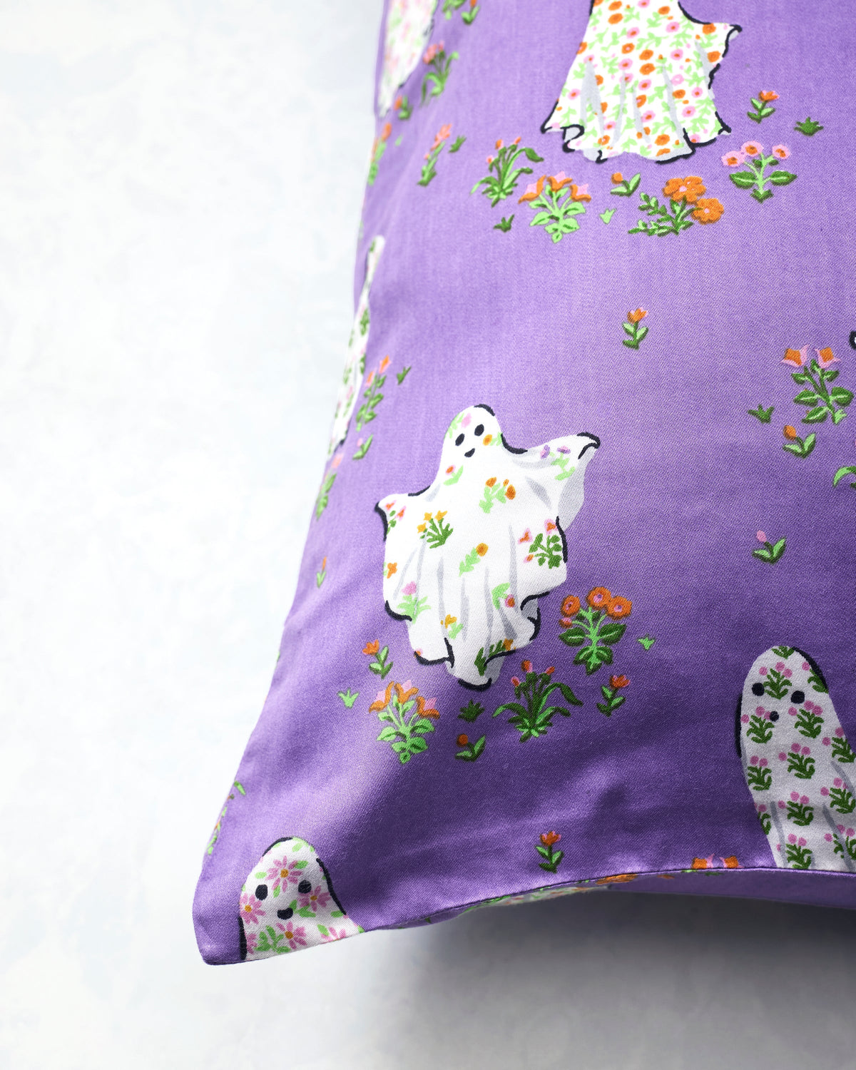Gardening Ghosts - Eco Satin Pillowcase - Eerie Amethyst