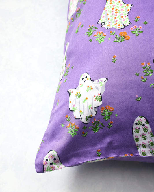 Gardening Ghosts - Eco Satin Pillowcase - Eerie Amethyst