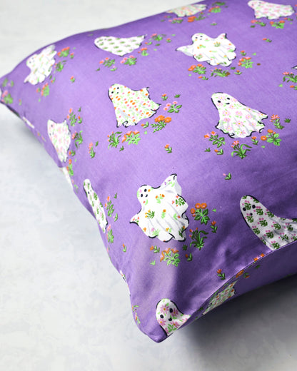 Gardening Ghosts - Eco Satin Pillowcase - Eerie Amethyst