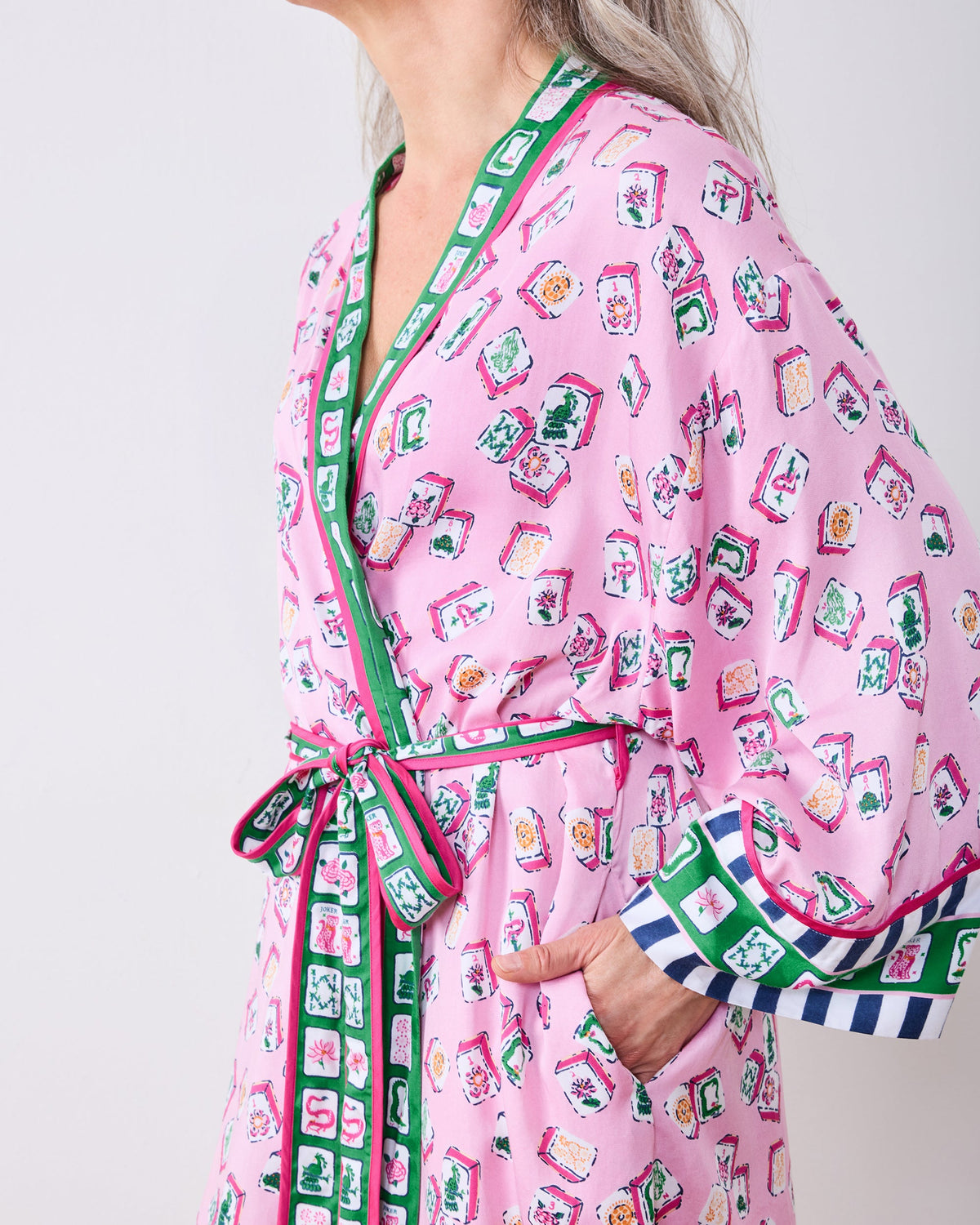 Lucky Tiles - Eco Satin Robe - Peony Pink