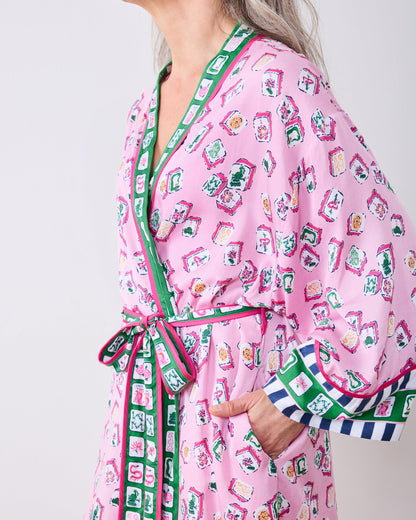 Lucky Tiles - Eco Satin Robe - Peony Pink