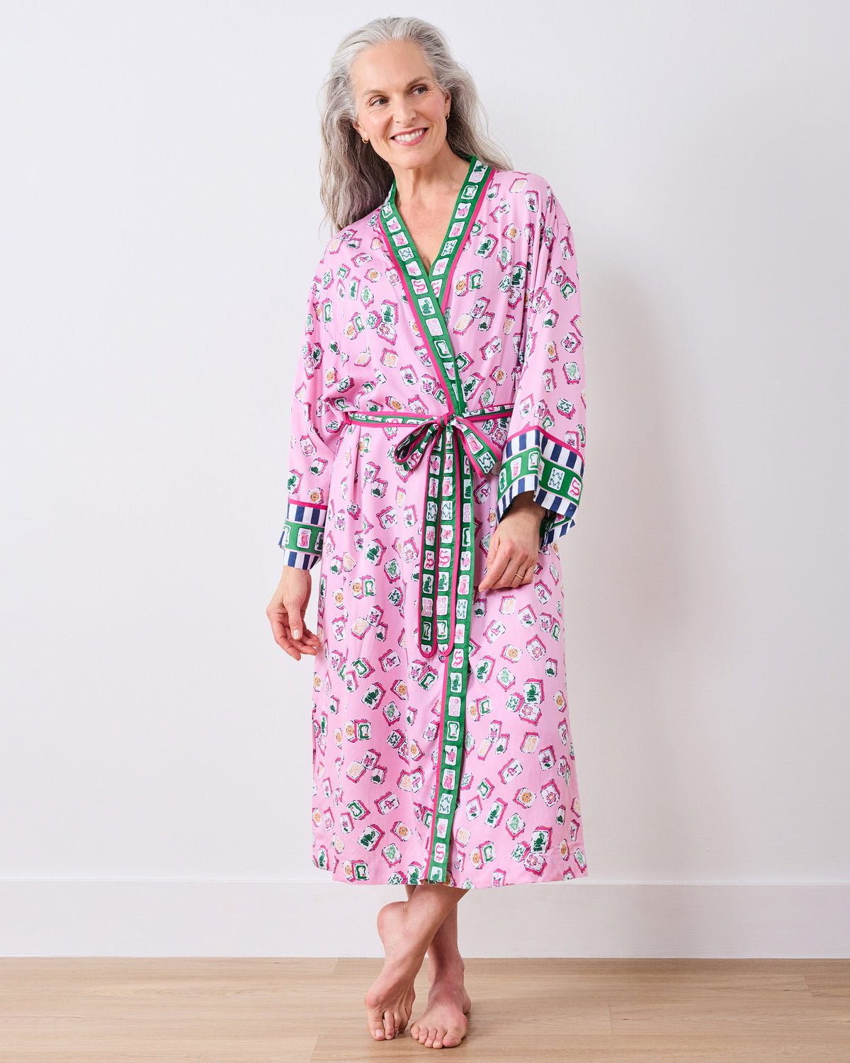 Lucky Tiles - Eco Satin Robe - Peony Pink