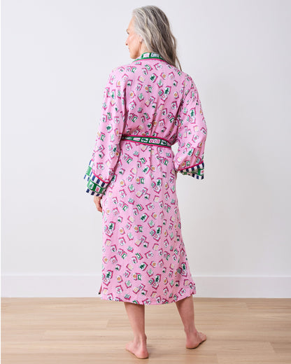 Lucky Tiles - Eco Satin Robe - Peony Pink