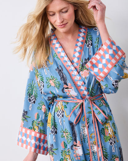Macrame Mischief - Eco Satin Robe - Slate Blue