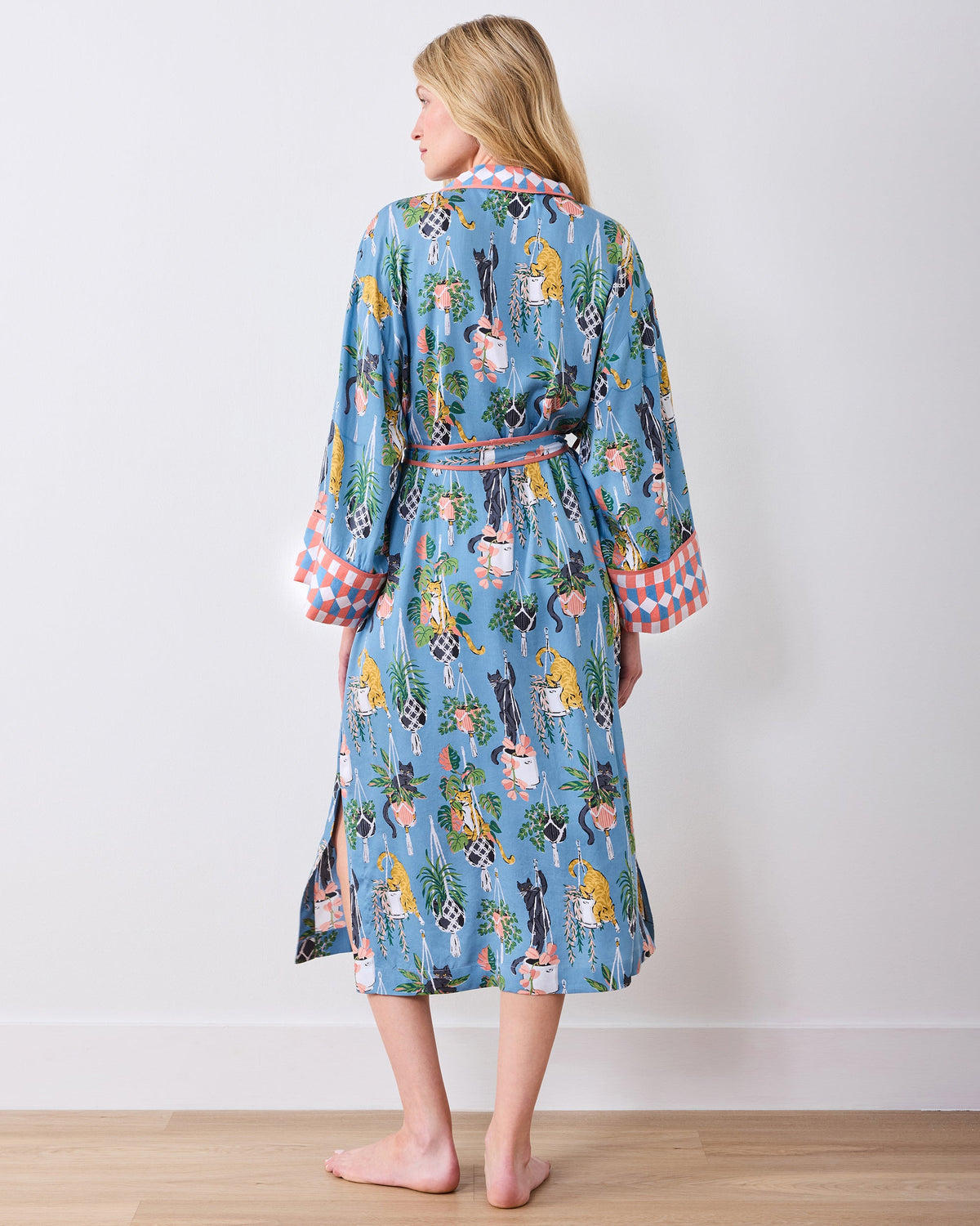 Macrame Mischief - Eco Satin Robe - Slate Blue