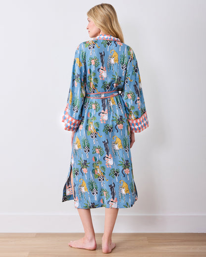 Macrame Mischief - Eco Satin Robe - Slate Blue