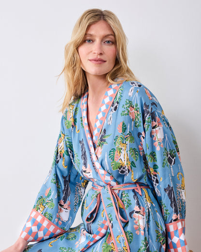 Macrame Mischief - Eco Satin Robe - Slate Blue