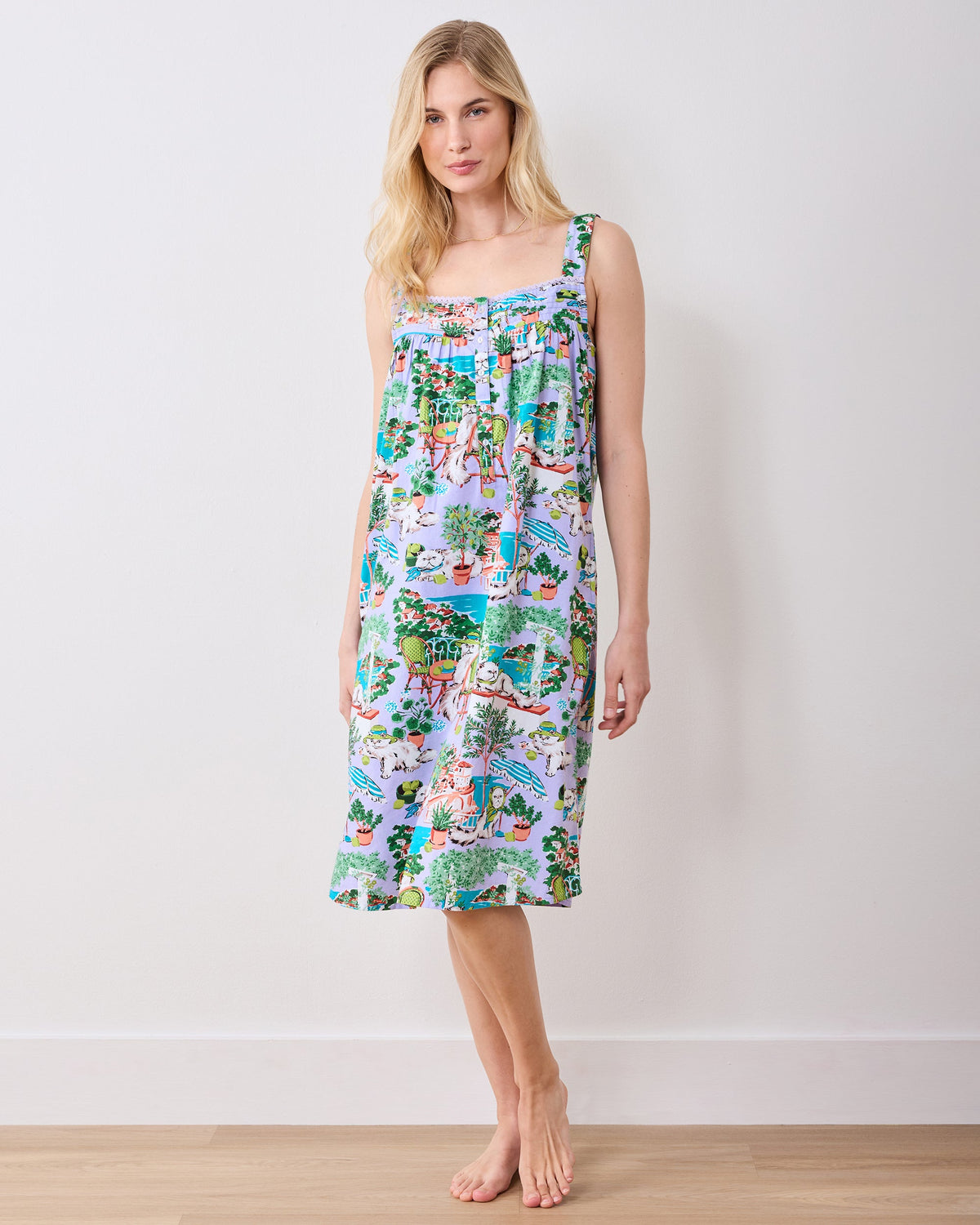 Mediterranean Meow - Back to Bed Nightgown - Lilac & Lime