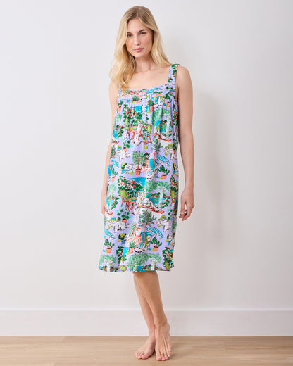 Mediterranean Meow - Back to Bed Nightgown - Lilac & Lime
