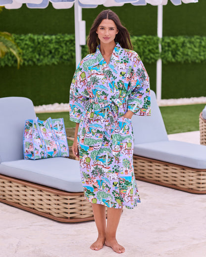 Mediterranean Meow - Long Robe - Lilac & Lime