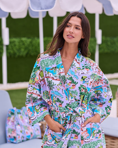 Mediterranean Meow - Long Robe - Lilac & Lime