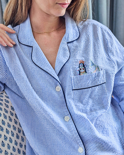 Triton Stripes - Seersucker Long PJ Set - Sea Spray
