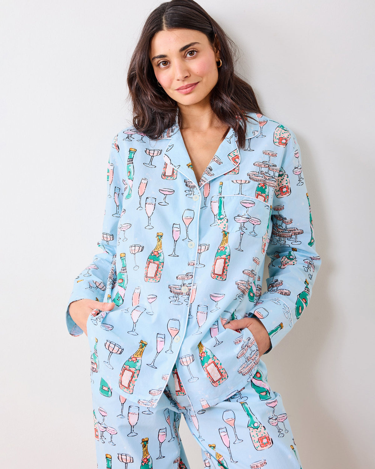 Champagne Tower - Tall Long PJ Set - Soft Blue
